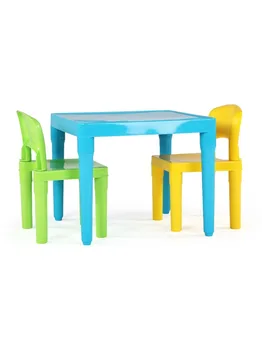 צנוע הצוות הילדים פלסטיק קל משקל אקווה שולחן ו-2 כיסאות להגדיר, מרובע, ירוק & צהוב כיסאות
